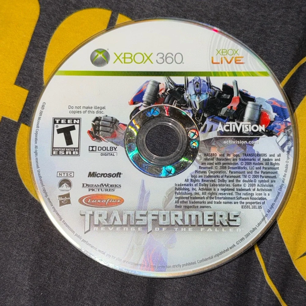 Microsoft Xbox 360 Transformers Revenge Of The Fallen Video Game Rated T Used PO